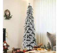 Homcom Flocked Pencil Artificial Christmas Tree With Auto Open, Steel Base In Green Green 7ft