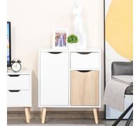 HOMCOM Storage Cupboard With Drawer Two Tone White And Natural Wood Finish, Brown