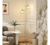HOMCOM Floor Lamp, Adjustable Dual Head, Modern Standing Lamp, Gold Tone | E27 Socket, Foot Switch, Floral Glass Shades, Living Room, Bedroom, Bulb Not Included