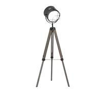 HOMCOM Floor Lamp Adjustable Tripod for Living Room, Bedroom 115-155cm Grey | Vintage Spotlight Reading Lamp, Wood Legs