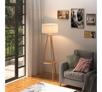 Floor Lamp, 154H cm-Beige/Natural Wood Colour