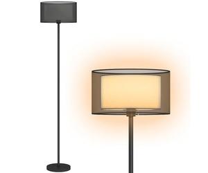 HOMCOM Floor Lamp for Living Room, Modern Standing Lamp with Double Layer Shade & Foot Switch, Minimalist Tall Pole Lampshade for Bedroom, Office, Black