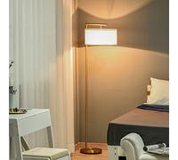 HOMCOM Floor Lamp - Modern Standing Light with Linen Lampshade - Round Base for Living Room - Bedroom - Dining Room - Gold and White Lampshade Room Be