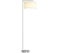 HOMCOM Floor Lamp, Modern Standing Lamp with Linen Lampshade, Round Base for Living Room, Bedroom, Dining Room, 153cm, Silver Tone