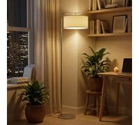 Homcom Floor Lamp, Modern Standing Lamp With Linen Lampshade, Silver Tone