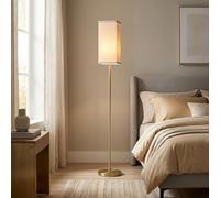 HOMCOM Floor Lamp, Modern with Linen Shade and Foot Switch, Gold Tone | Standing Lamp, Tall Lamps for Living Room and Bedroom, Bulb not Included