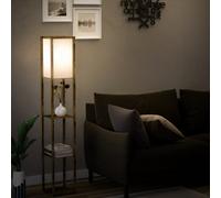 HOMCOM 3-Tier Floor Lamp with Shelves and Storage, Modern Corner Standing Lamp with Lampshade, Reading Light with Foot Switch for Living Room, Bedroom, Home Office, Bulb not Included, Brown