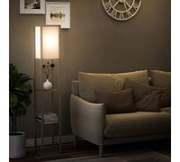 HOMCOM Floor Lamp Reading Lamp with 3-Tier Storage Shelf Oak