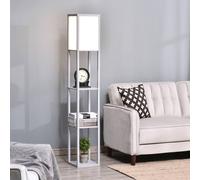 HOMCOM Floor Lamp Reading Lamp with 3-Tier Storage Shelf for Home Office Grey