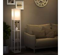 HOMCOM 3-Tier Floor Lamp with Shelves and Storage, Modern Corner Standing Lamp with Lampshade, Reading Light with Foot Switch for Living Room, Bedroom, Home Office, Bulb not Included, White
