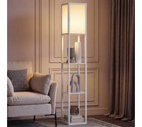 HOMCOM 3-Tier Floor Lamp with Shelves and Storage, Modern Corner Standing Lamp with Lampshade, Reading Light with Foot Switch for Living Room, Bedroom, Home Office, Bulb not Included, White