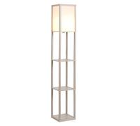 HOMCOM Floor Lamp Reading Lamp with 3-Tier Storage Shelf for Home Office Oak