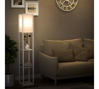 HOMCOM 3-Tier Floor Lamp with Shelves and Storage, Modern Corner Standing Lamp with Lampshade, Reading Light with Foot Switch for Living Room, Bedroom, Home Office, Bulb not Included, White