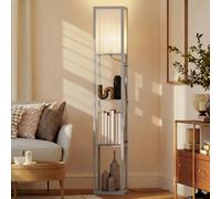 HOMCOM Floor Lamp Reading Lamp with 3-Tier Storage Shelf for Home Office Grey