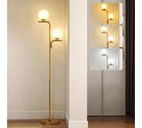 HOMCOM LED Floor Lamp, Modern Standing Lamp with 3 Colour Temperatures, Globe Glass Shades and Foot Switch, for Living Room Bedroom Home Office, Gold Tone