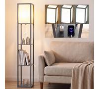 HOMCOM 3-Tier Floor Lamp with Shelves and Storage, Modern Corner Standing Lamp with Lampshade, Reading Light with Foot Switch for Living Room, Bedroom, Home Office, LED Bulb Included, Grey