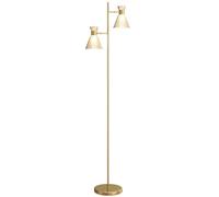 HOMCOM Floor Lamp with Adjustable Dual Head, Modern Standing Lamp with Floral Glass Shades and Foot Switch for Living Room Bedroom, E27 Socket, Bulb Not Included, Gold Tone