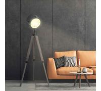 HOMCOM Floor Lamp with Adjustable Tripod for Living Room Bedroom, Vintage Spotlight Reading Lamp with Wood Legs, 115-155cm, Grey Grey