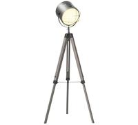 HOMCOM Floor Lamp with Adjustable Tripod for Living Room Bedroom, Vintage Spotlight Reading Lamp with Wood Legs, 115-155cm, Grey Grey