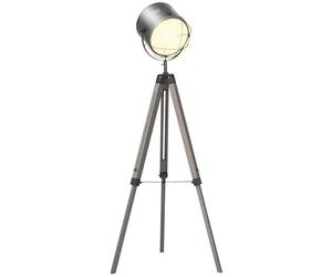 HOMCOM Floor Lamp with Adjustable Tripod for Living Room Bedroom, Vintage Spotlight Reading Lamp with Wood Legs, 115-155cm, Grey