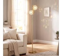 HOMCOM Floor Lamp with Crystal Globe Shades, Electroplated Copper | Modern Dual Head Standing Lamp, Foot Switch, Weighted Base, Bedroom Living Room