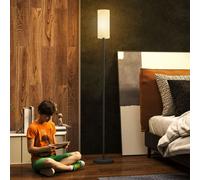 HOMCOM Floor Lamp for Living Room, Modern Standing Lamp with Linen Shade & Foot Switch, Minimalist Tall Pole Lampshade for Bedroom, Office, White