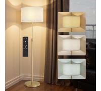 HOMCOM Floor Lamp with Remote, Height Adjustable Standing Lamp with Linen Shade, Dimmable with 3000K-6000K Adjustable Colour Temperatures, Foot Switch for Living Room Bedroom Office, Gold Tone
