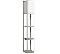 HOMCOM Floor Lamp with Shelves, 3 Layer Column Modern Standing Lamp for Living Room, Bedroom, Office, Grey