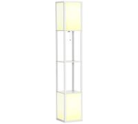 HOMCOM Floor Lamp with Shelves and Dual Light, Modern Corner Standing Lamp with TC Fabric Lampshade for Living Room, Bedroom, Bulb not Included, Whit