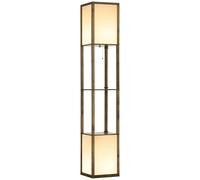 HOMCOM Floor Lamp with Shelves and Dual Light, Modern Corner Standing Lamp with TC Fabric Lampshade for Living Room, Bedroom, Bulb not Included, Rustic Brown