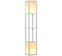 HOMCOM Floor Lamp with Shelves and Dual Light, Modern Corner Standing Lamp with TC Fabric Lampshade for Living Room, Bedroom, Bulb not Included, Light Grey