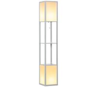 HOMCOM Floor Lamp with Shelves and Dual Light, Modern Corner Standing Lamp with TC Fabric Lampshade for Living Room, Bedroom, Bulb not Included, Ligh