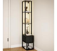 HOMCOM Floor Lamp with Shelves, LED Column Modern Standing Lamp with Fabric Drawer, Adjustable Brightness, Foot Switch for Living Room, Bedroom, Office, Black