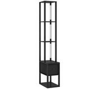 HOMCOM Floor Lamp with Shelves, LED Column Modern Standing Lamp with Fabric Drawer, Adjustable Brightness, Foot Switch for Living Room, Bedroom, Office, Black