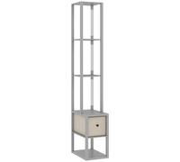 HOMCOM Floor Lamp with Shelves, LED Column Modern Standing Lamp with Fabric Drawer, Adjustable Brightness, Foot Switch for Living Room, Bedroom, Office, Grey