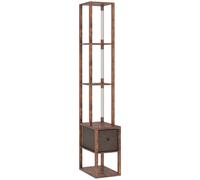 HOMCOM Floor Lamp with Shelves, LED Column Modern Standing Lamp with Fabric Drawer, Adjustable Brightness, Foot Switch for Living Room, Bedroom, Office, Rustic Brown