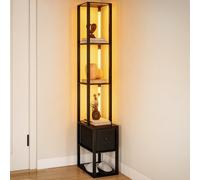 HOMCOM Floor Lamp with Shelves LED Standing Lamp Fabric Drawer Black | Column Modern Design, Adjustable Brightness, Foot Switch, for Living Room Bedroom Office