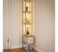 Homcom Floor Lamp With Shelves, Led Standing Lamp With Fabric Drawer, Grey