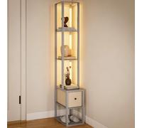 HOMCOM Floor Lamp with Shelves LED Standing Lamp Fabric Drawer Grey | Column Modern Design, Adjustable Brightness, Foot Switch, for Living Room Bedroom Office