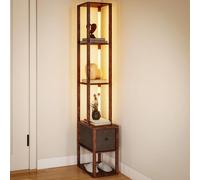 Homcom Led Floor Lamp, Standing Lamp With Shelves And Fabric Drawer, Brown