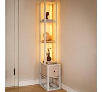HOMCOM Floor Lamp with Shelves LED Standing Lamp Fabric Drawer White | Column Modern Design, Adjustable Brightness, Foot Switch, for Living Room Bedroom Office