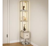 (Brown) HOMCOM Floor Lamp with Shelves, LED Standing Lamp with Fabric Drawer