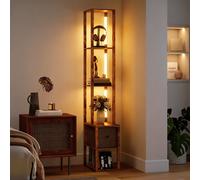HOMCOM Floor Lamp with Shelves, LED Standing Lamp with Fabric Drawer in Brown HOMCOM Brown