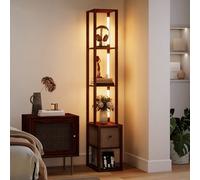 HOMCOM Floor Lamp with Shelves, LED Standing Lamp with Fabric Drawer in Dark Brown HOMCOM Dark Brown