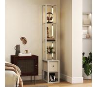HOMCOM Floor Lamp with Shelves, LED Standing Lamp with Fabric Drawer in Light Oak HOMCOM Light Oak