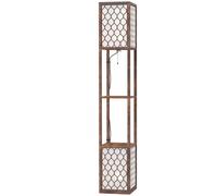 HOMCOM Floor Lamp with Shelves, Modern Tall Standing Lamp with Fabric Lampshades, Zipper Switch and Dual Light, Rustic Brown