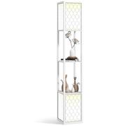 HOMCOM Floor Lamp with Shelves, Modern Tall Standing Lamps with Fabric Lampshade, Chain Switch and Dual Light for Living Room, Bedroom, Bulb not Included, White