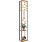 HOMCOM Floor Lamp with Shelves, Modern Tall Standing Lamps with Fabric Lampshade, Chain Switch and Dual Light for Living Room, Bedroom, Bulb not Incl