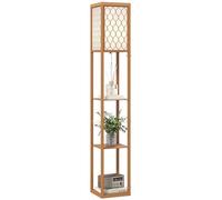 HOMCOM Modern Floor Lamp Light with 3 Shelves Fabric Lampshade Natural, Brown