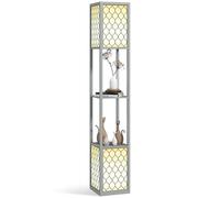 HOMCOM Floor Lamp with Shelves, Modern Tall Standing Lamps with Fabric Lampshade, Chain Switch and Dual Light for Living Room, Bedroom, Bulb not Included, Light Grey